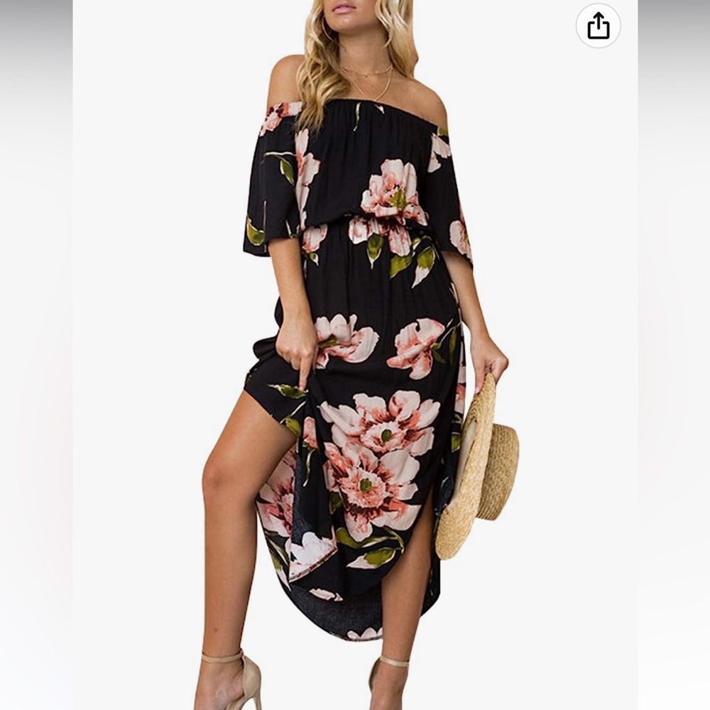 Beautiful off the shoulder dress with flower design